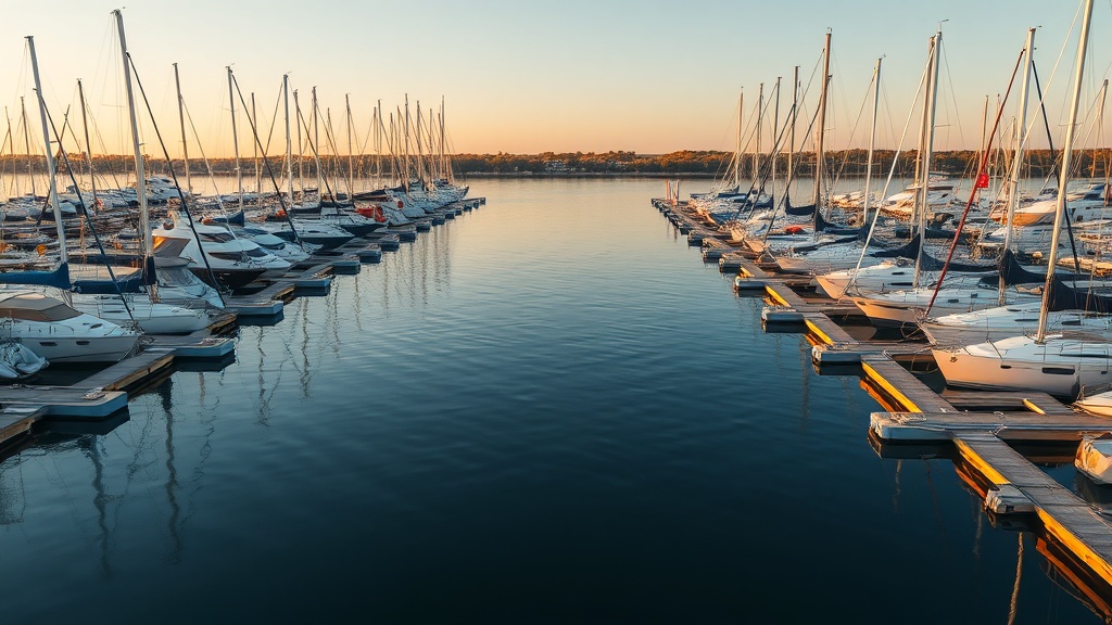 Boats moored at marina floating docks